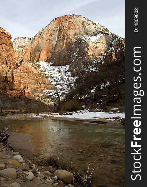 Zion National Park â€“ Virgin River and Red Rocks of Zion in Winter