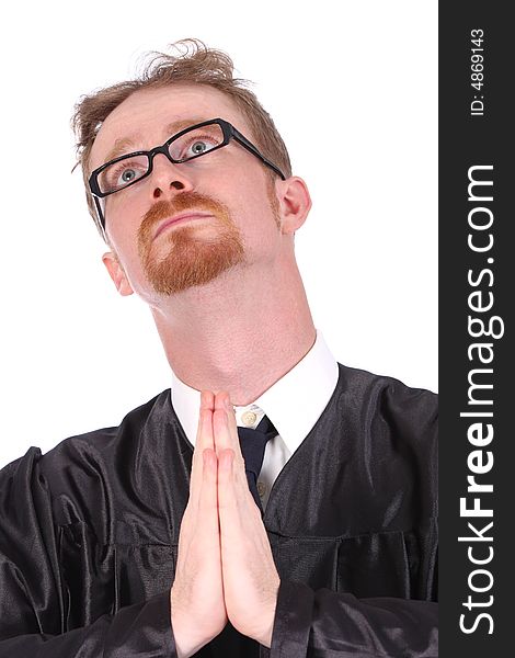 Man praying on white background