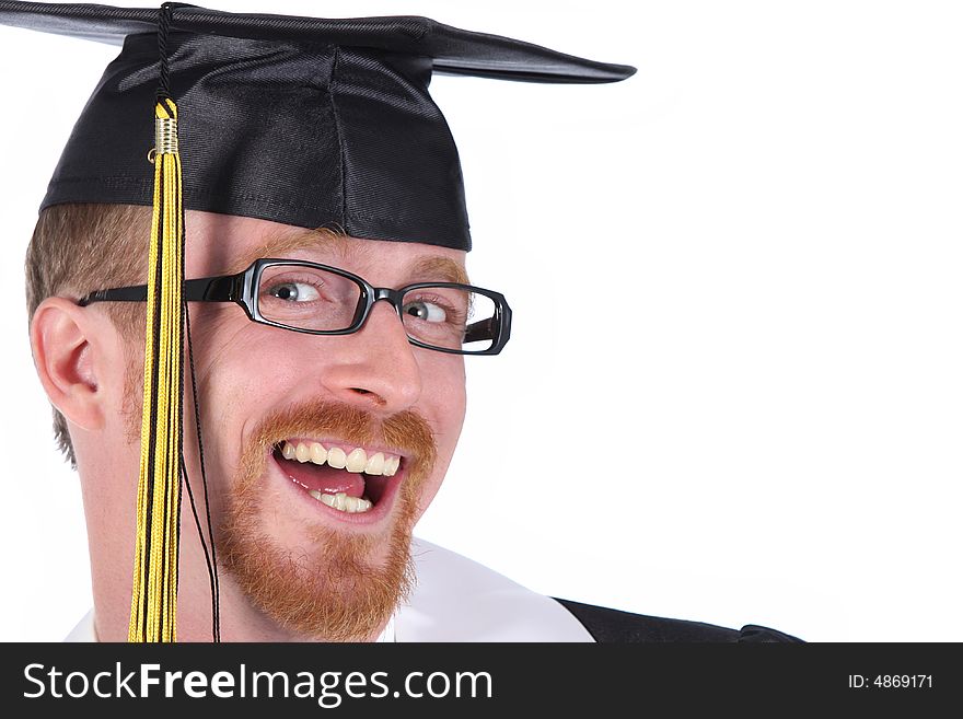 Happy graduation a young man on white background