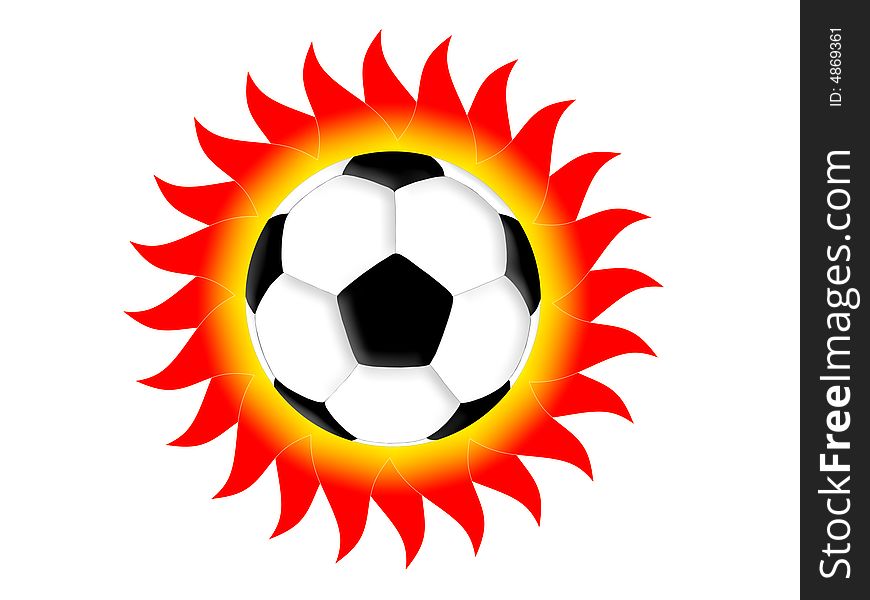 Football and red sun on a white background. Football and red sun on a white background