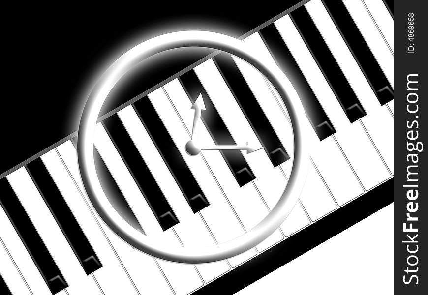 Hours on a background of keys of the piano. Hours on a background of keys of the piano