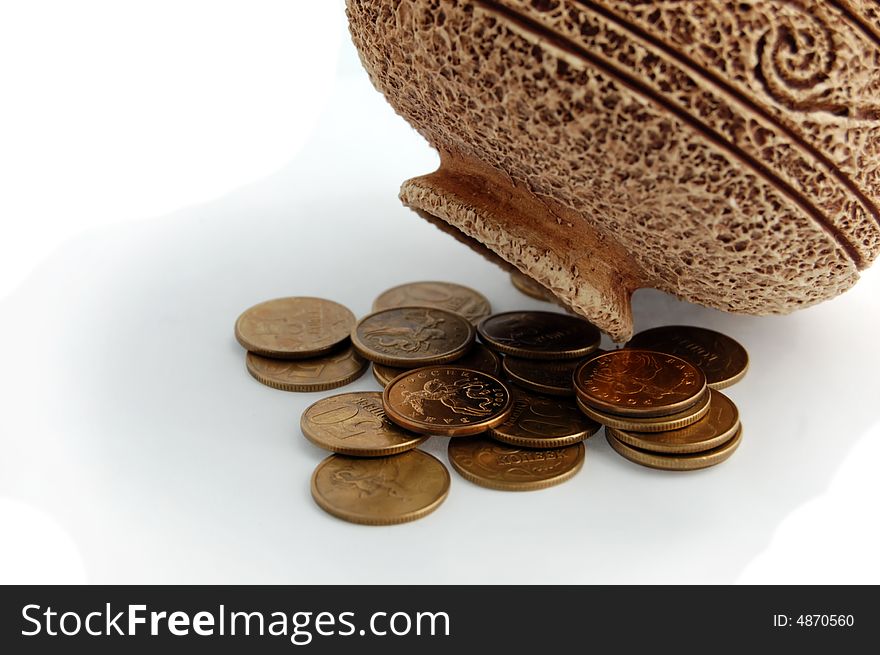 The pot full of gold coins. The pot full of gold coins