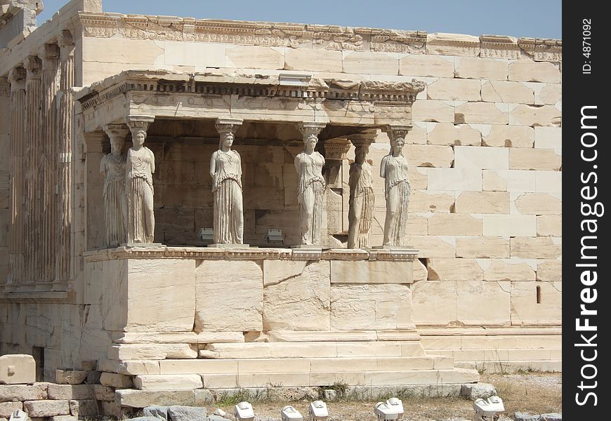 Greece, Athens, Caryatids in the Acropolis, Aug 2006