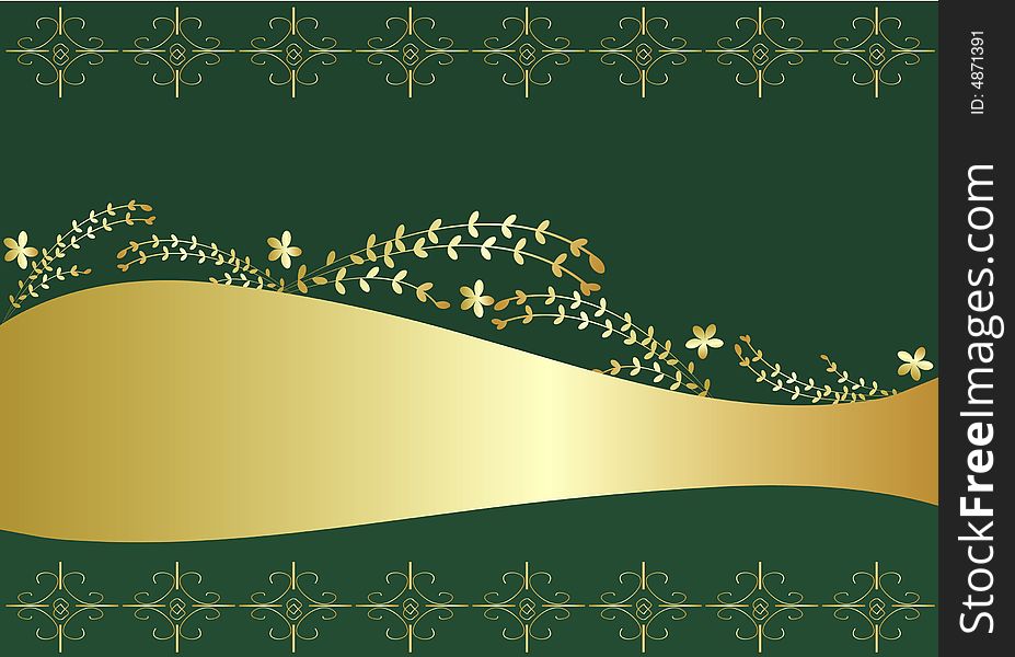 Golden decorations on green background. Golden decorations on green background