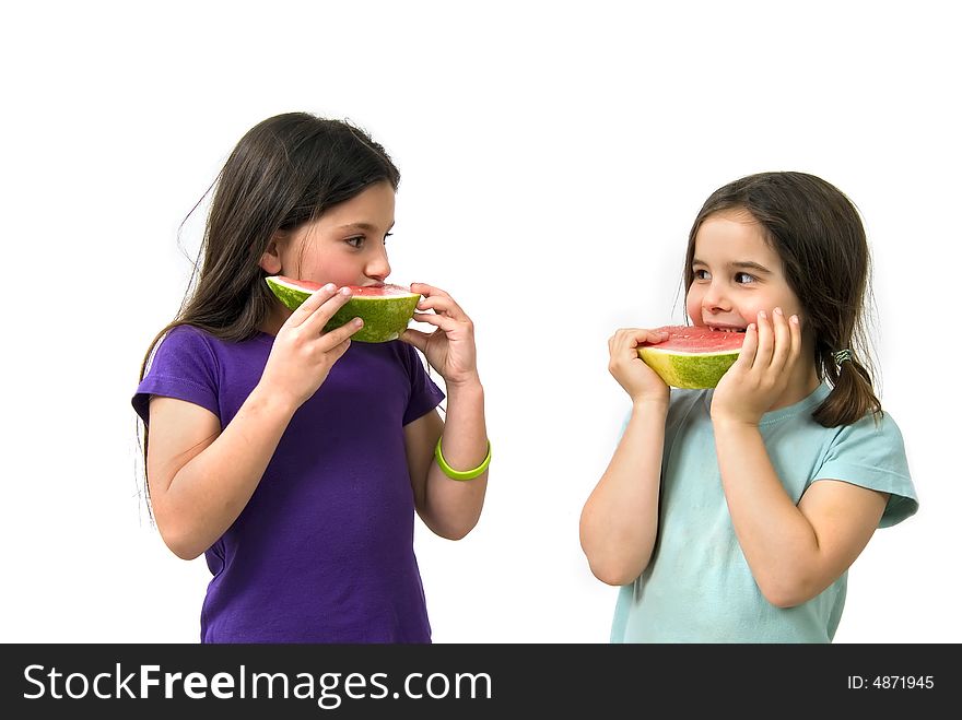 Two Girls Eating Watermelon