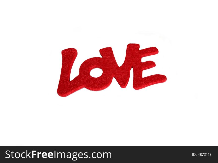 The word love in bright red letters isolated on white background