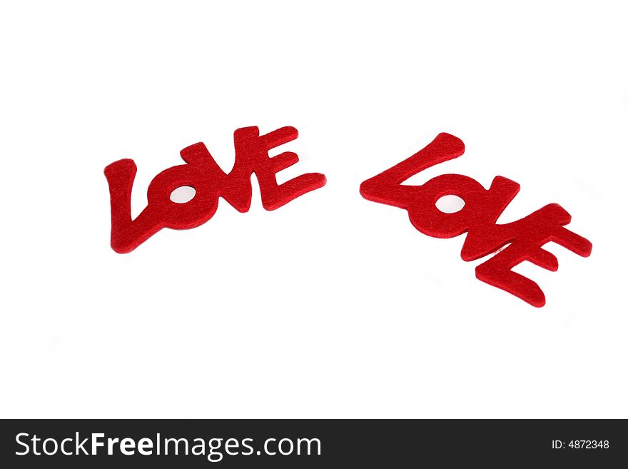 The word love in bright red letters isolated on white background