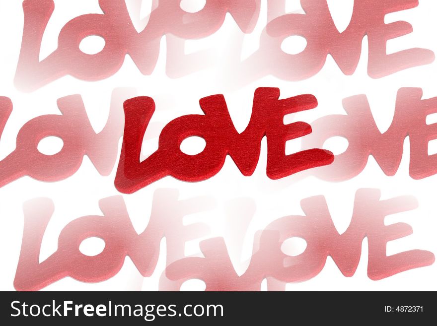 The word love in bright red letters isolated on white background