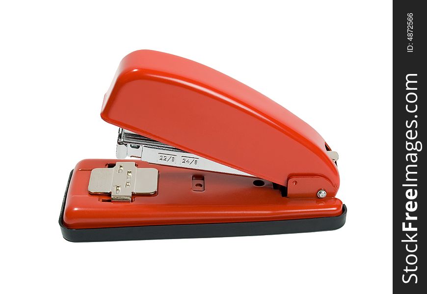 Macro photo of a red stapler. See similar