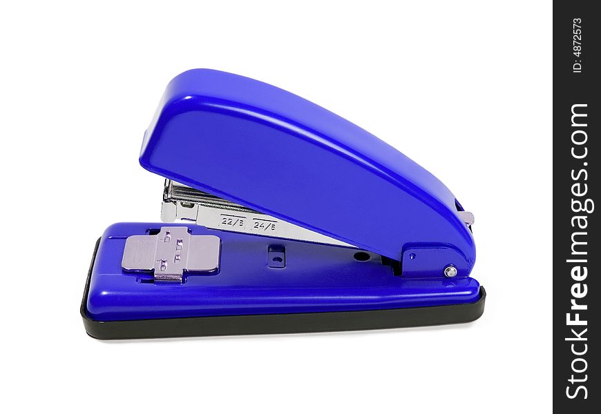 Macro photo of a blue stapler. See similar