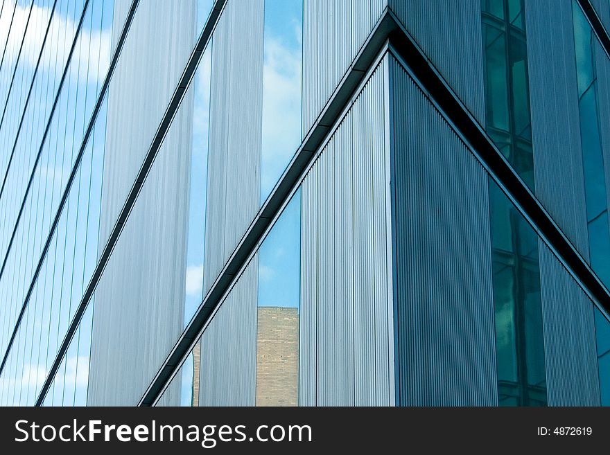 Sharp corner of geometric steel business building