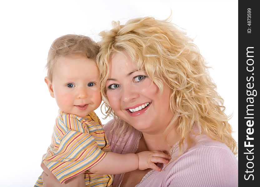 Mother and baby on white background