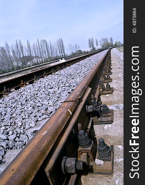 Steel a rails of railway.