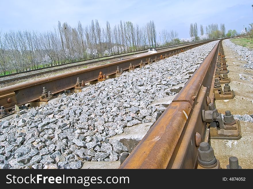 Steel a rails of railway.