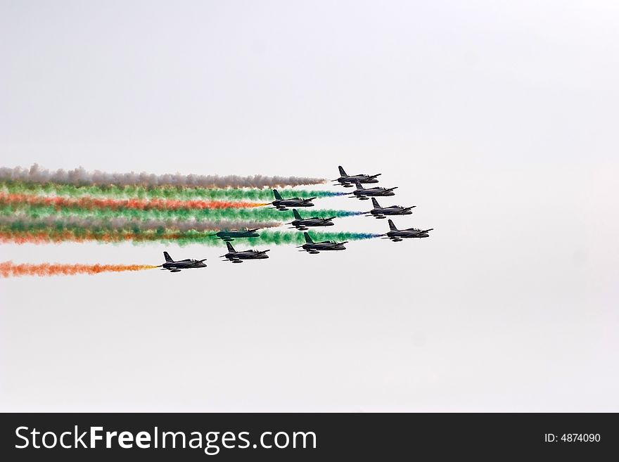 A group of planes during an official exhibition in italy. A group of planes during an official exhibition in italy