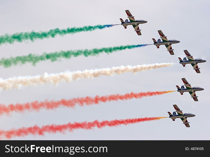 A group of planes during an official exhibition in italy. A group of planes during an official exhibition in italy