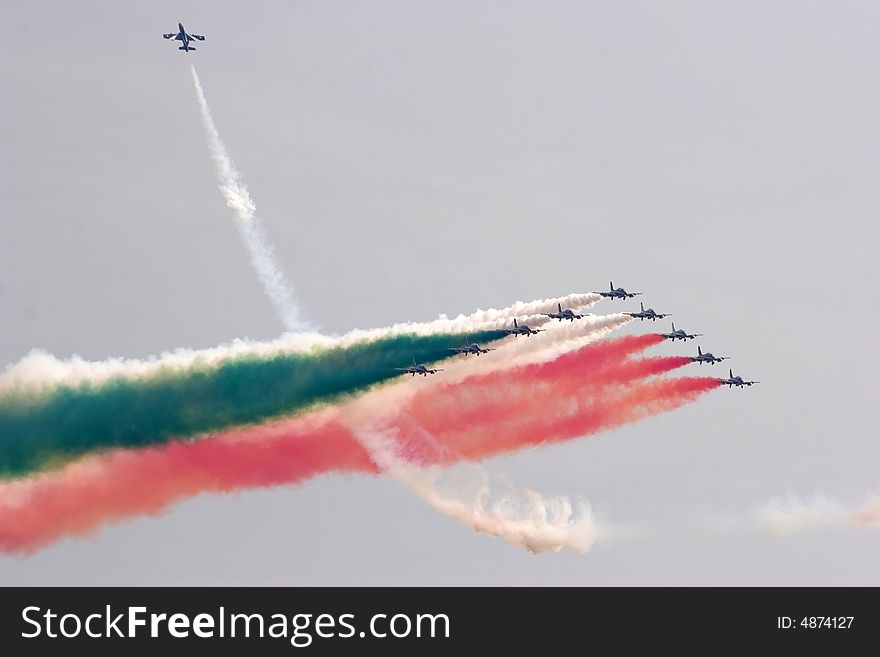 A group of planes during an official exhibition in italy. A group of planes during an official exhibition in italy