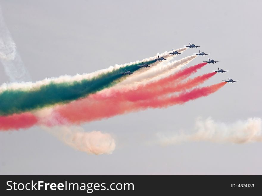 A group of planes during an official exhibition in italy. A group of planes during an official exhibition in italy
