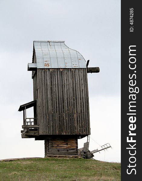 Traditional ukrainian wooden windmill without blades. Traditional ukrainian wooden windmill without blades