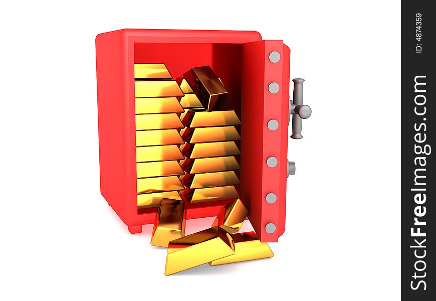 The red safe and the scattered ingots of gold