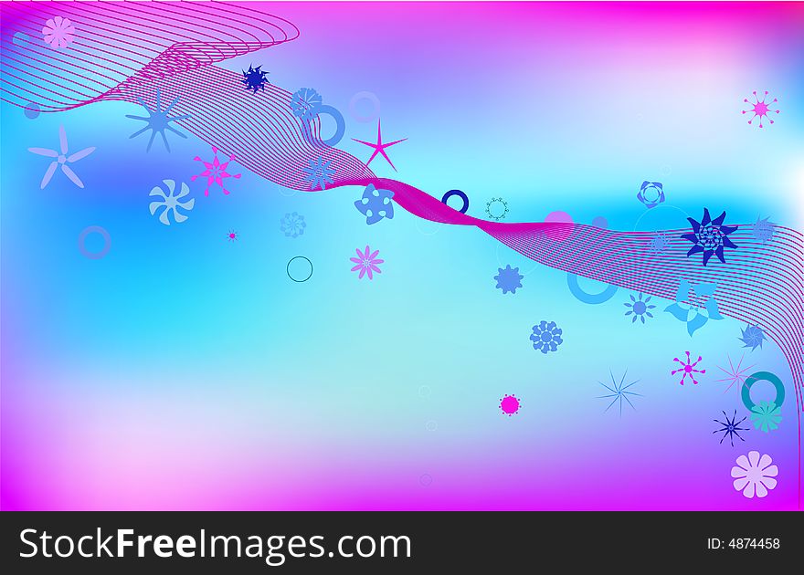 Blue and pink background with curly line