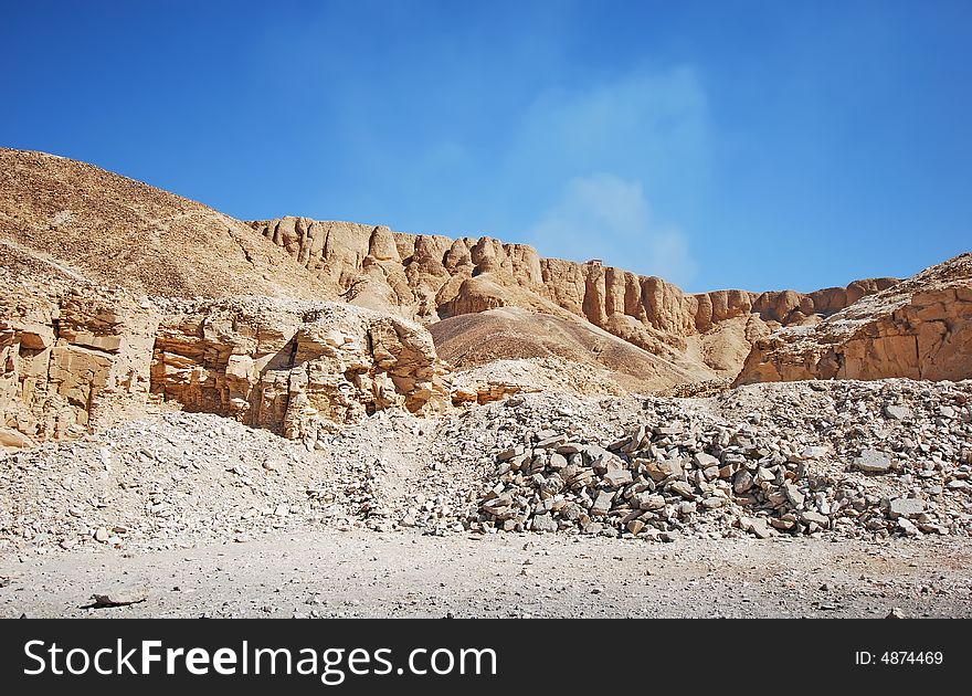 Orange rocks on the desert and the blue sky in egypt