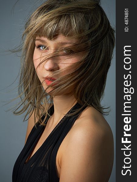 Portrait beauty girl on gray background