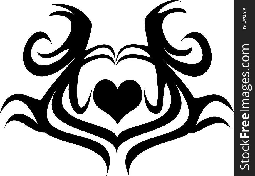 Vector illustration of a tribal pattern with a hear