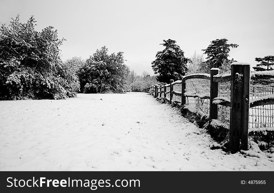 A photo of a snow cover field in Berkshire, Uk