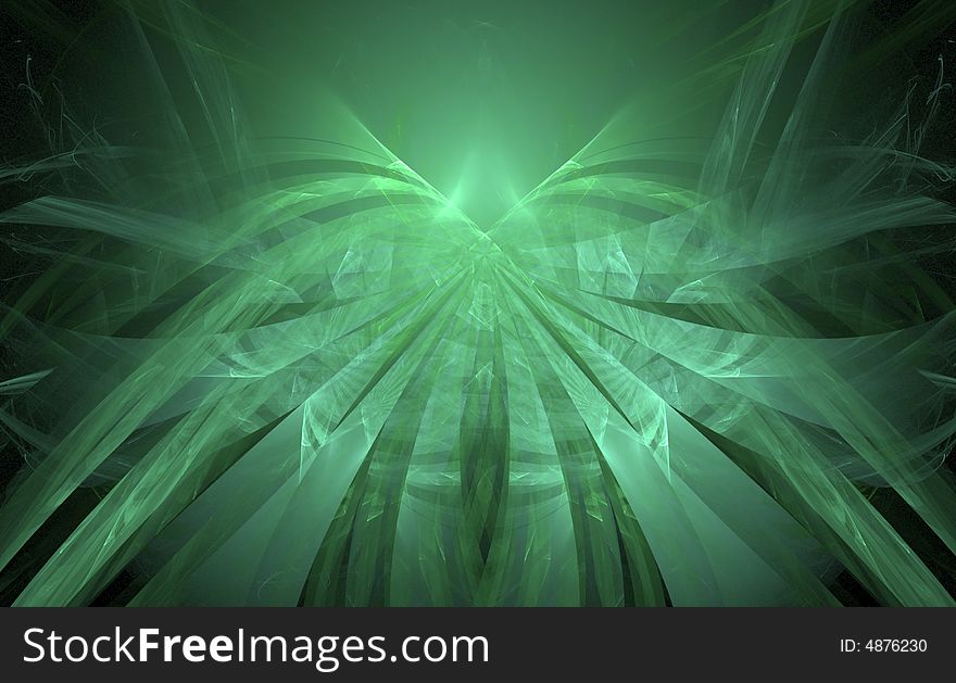 Abstract fractal streamers on black background - looks like a green sunset