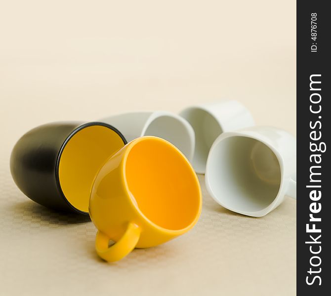 Different coffee cups on the kitchen table