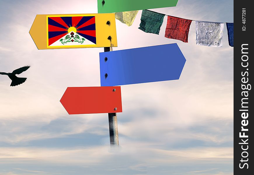 Blank signal and tibetan flags. Blank signal and tibetan flags