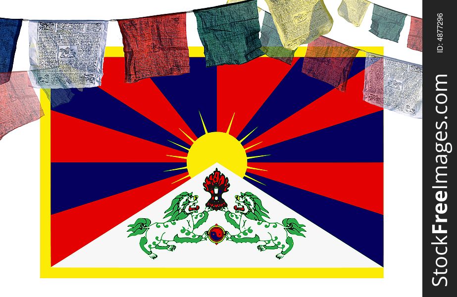 Prayer flags and tibetan flag. Prayer flags and tibetan flag