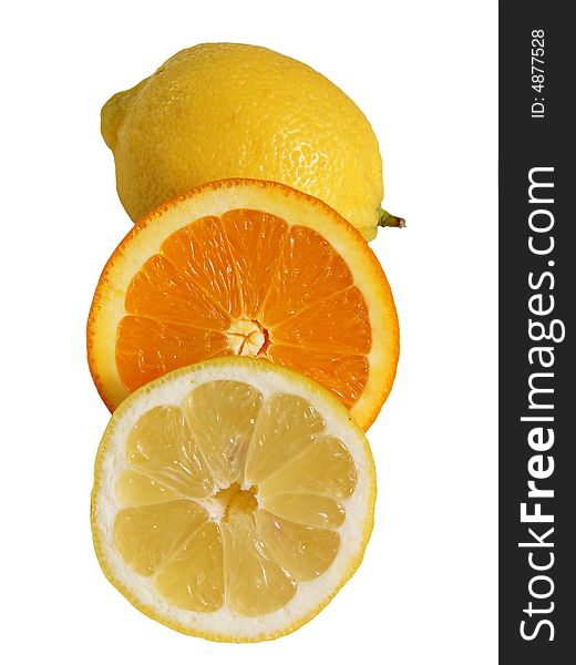 Juicy orange and lemon slices isolated
