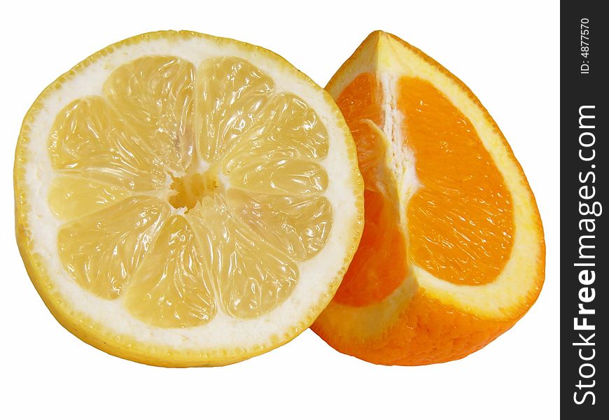 Juicy orange and lemon slices isolated