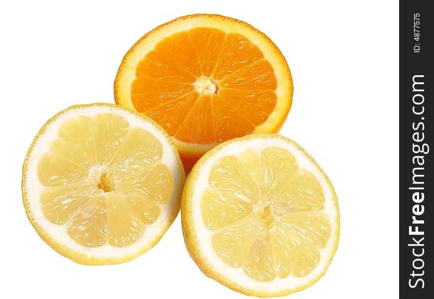 Juicy orange and lemon slices isolated