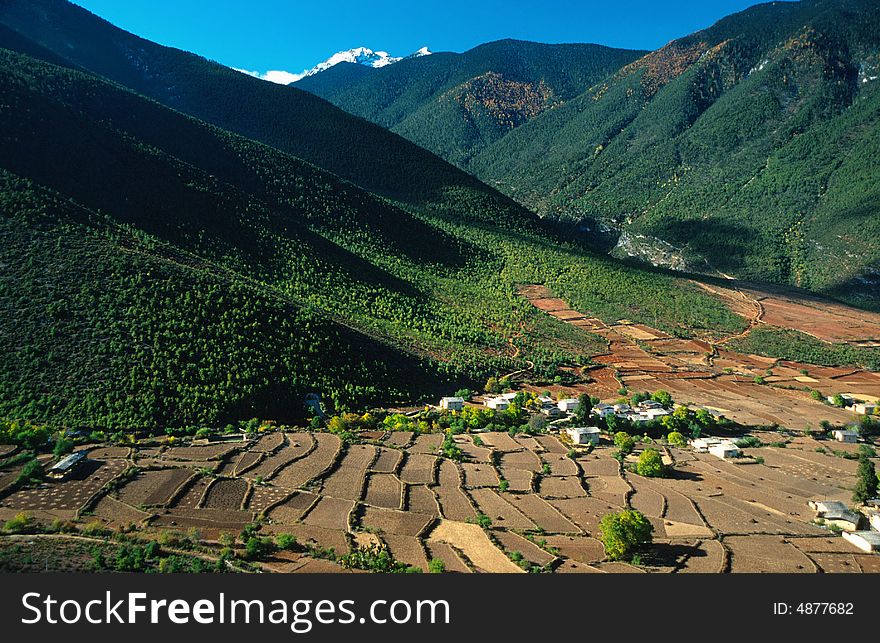 Village found on the way to Deqin town. Meili Snow Mountains, Deqin of Yunnan Province, China. Village found on the way to Deqin town. Meili Snow Mountains, Deqin of Yunnan Province, China.