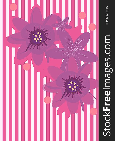 Pink and purple lines background with beautiful illustrated flowers over it good for print and web and Tv media. Pink and purple lines background with beautiful illustrated flowers over it good for print and web and Tv media