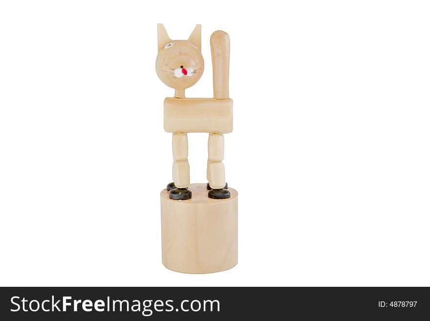 Old wooden cat for children on a white background