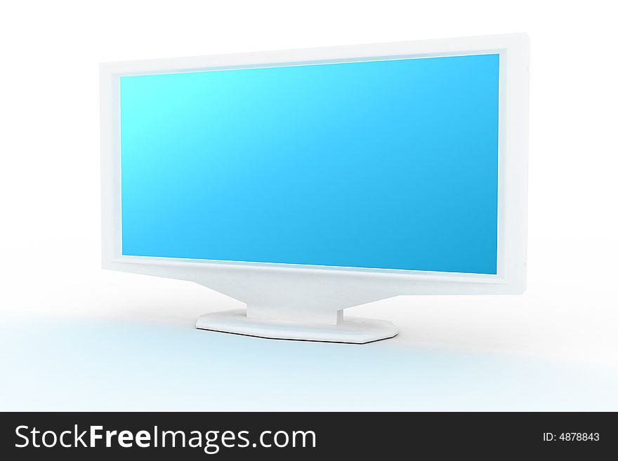 White monitor with blue shade on white backround