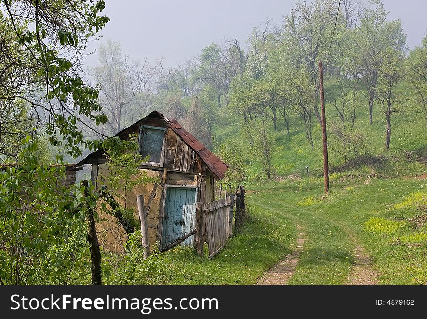 A old hut house in the countryside in the spring