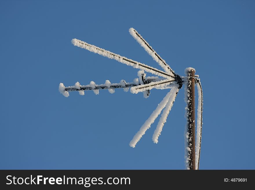 Snow antenna blue sky winter cold