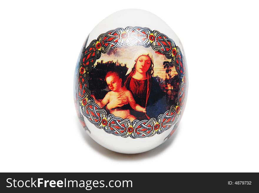 Egg with angels and Eva isolated on white