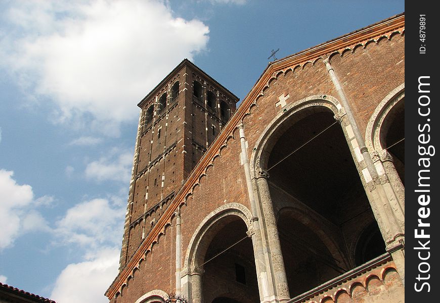 Side view of Saint Ambrose Basilica in Milan