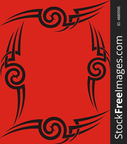 Tribal frame on red background - illustration