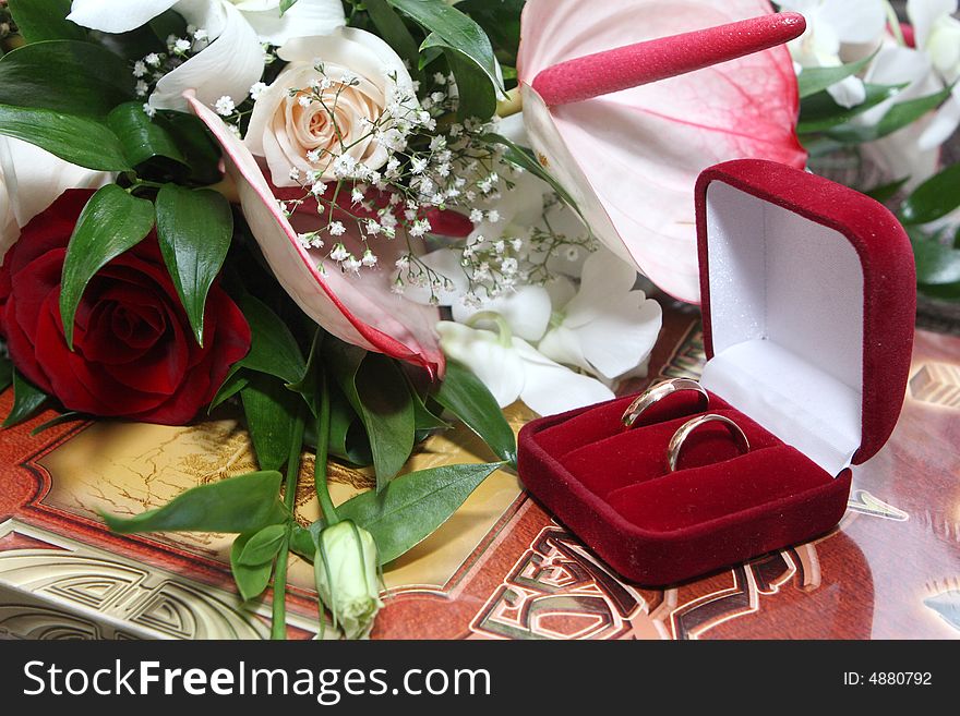 Engagement ring in a box with a rose. Engagement ring in a box with a rose