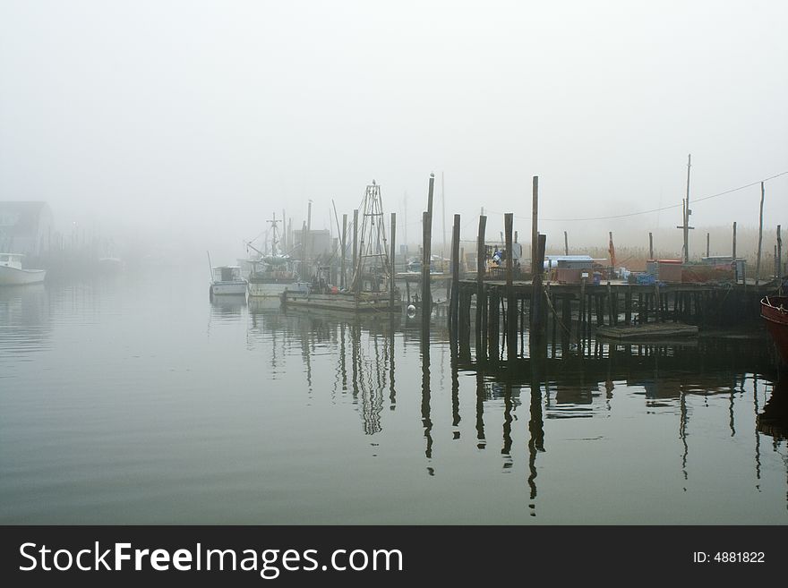 Harbor in early morning fog. Harbor in early morning fog