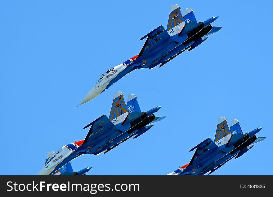 Flight group on aeroshow in Russia on fighters. Flight group on aeroshow in Russia on fighters