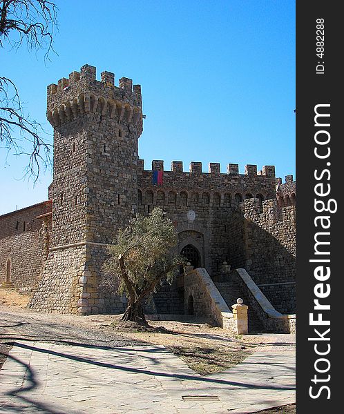 Castle Main Entrance with Tower Overlooking Napa Valley, California. Castle Main Entrance with Tower Overlooking Napa Valley, California