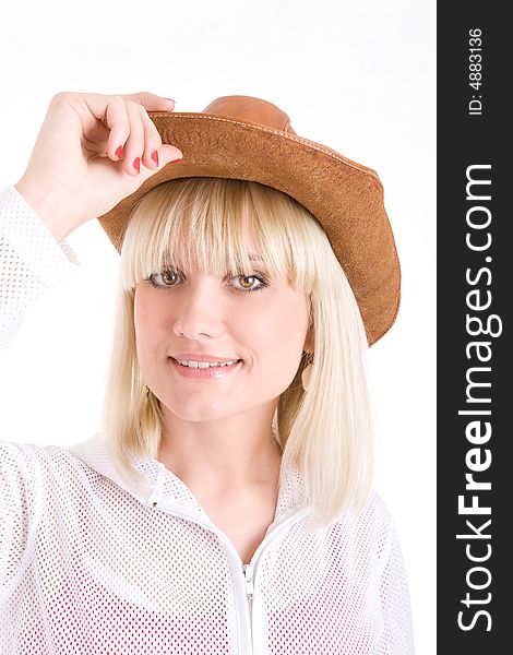 Blond girl in cowboy hat. Blond girl in cowboy hat